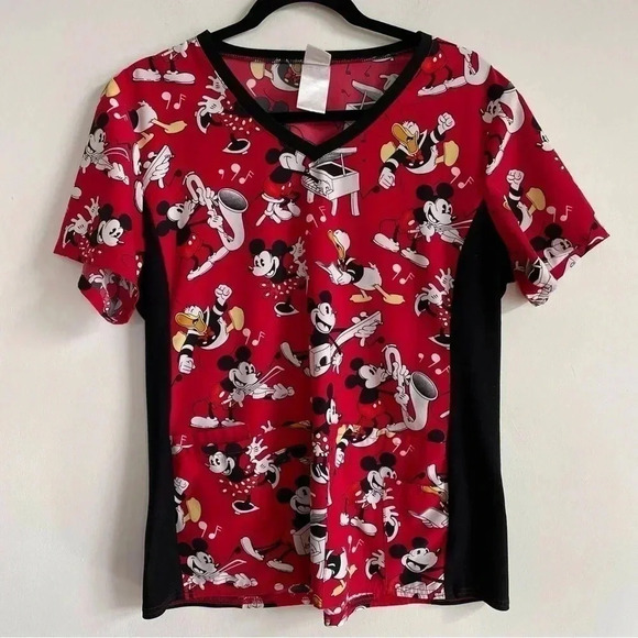 Disney Mickey Mouse Scrub Top Medical Work Wear Red Black Minnie Mouse Top M - Picture 1 of 10
